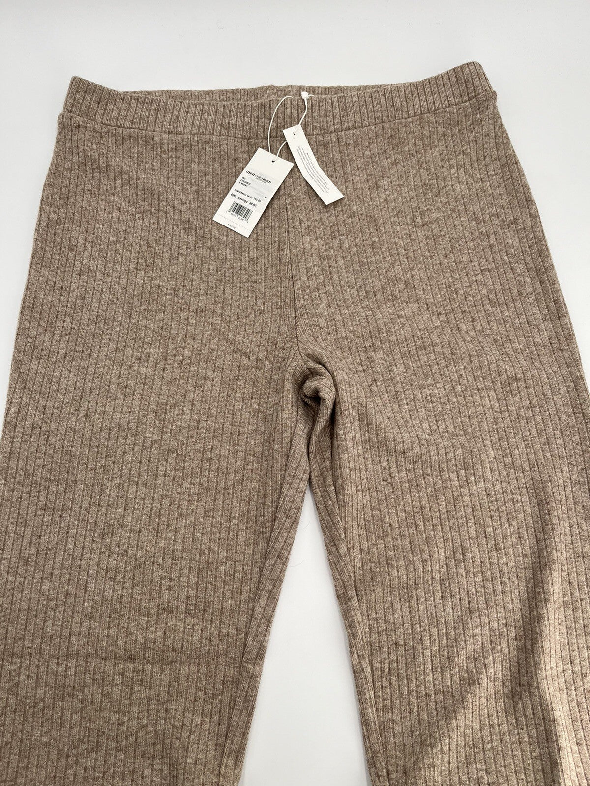 Vince Women’s Rib Knit Flare Pants Pull On Elastic Waist-Beige- XLarge-New $195