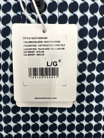 $80 Ben Sherman Men’s 3 S/S Tech Jersey Polo Shirt - Navy/Marine - Large- New