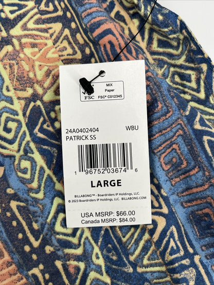 $66 BILLABONG Men's Patrick Short Sleeve Button Shirt- Multi - Large-New