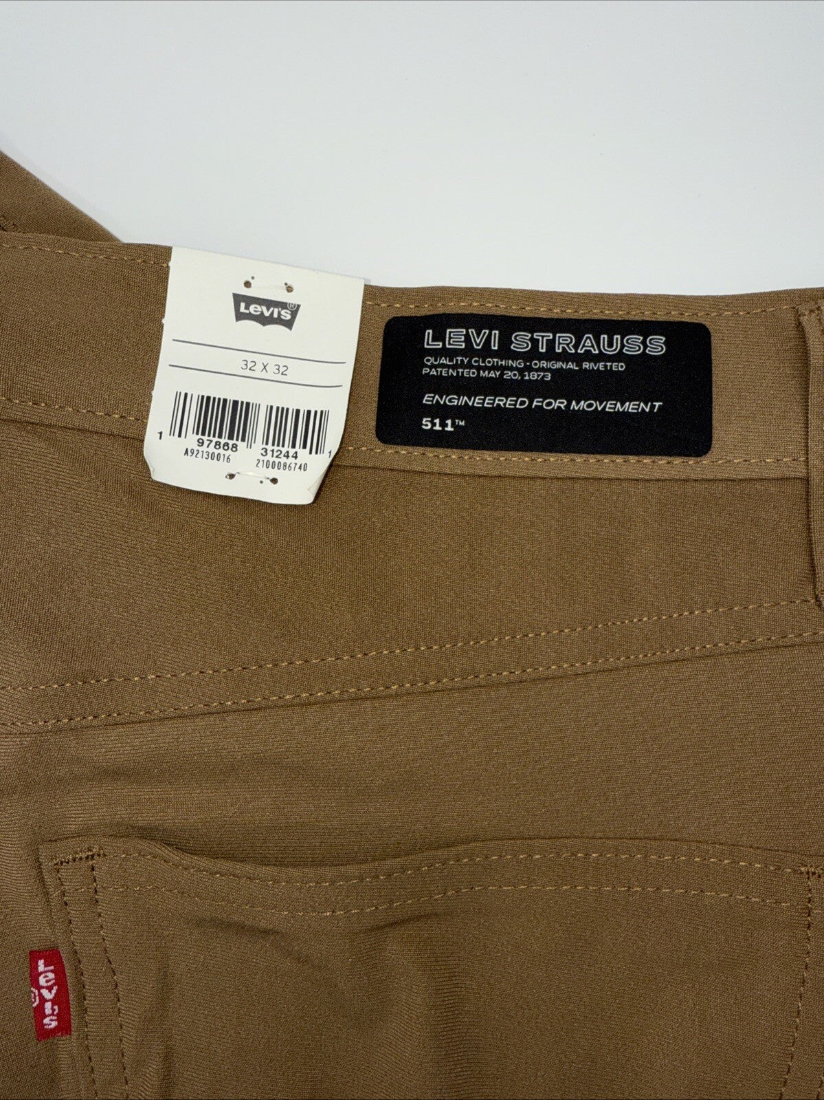 $70 Levi's Men's 511 Slim Tech Pants Stretch A92130010- Tan - 32W 32L - New Tag