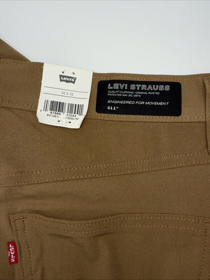 $70 Levi's Men's 511 Slim Tech Pants Stretch A92130010- Tan - 32W 32L - New Tag