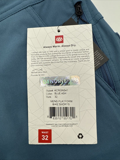 $59 686 Men’s-Platform 12” Bike Shorts-Ash Blue-32W-New Tag