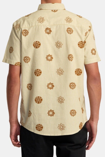 $66 RVCA Men's S/S Button Shirt ENDLESS SEERSUCKER - Gold - Medium - New W Tags