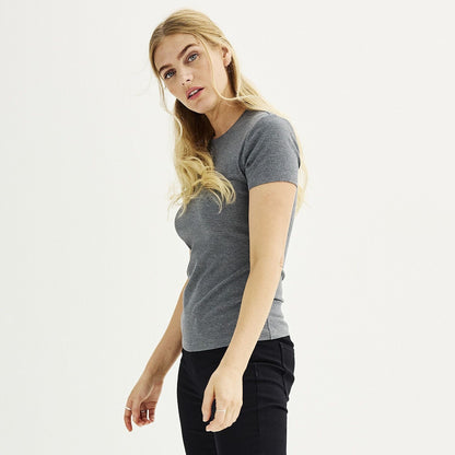 Nine West Women's Soft Spun Fitted Ribbed Crewneck Top - Coal Heather-Small-New