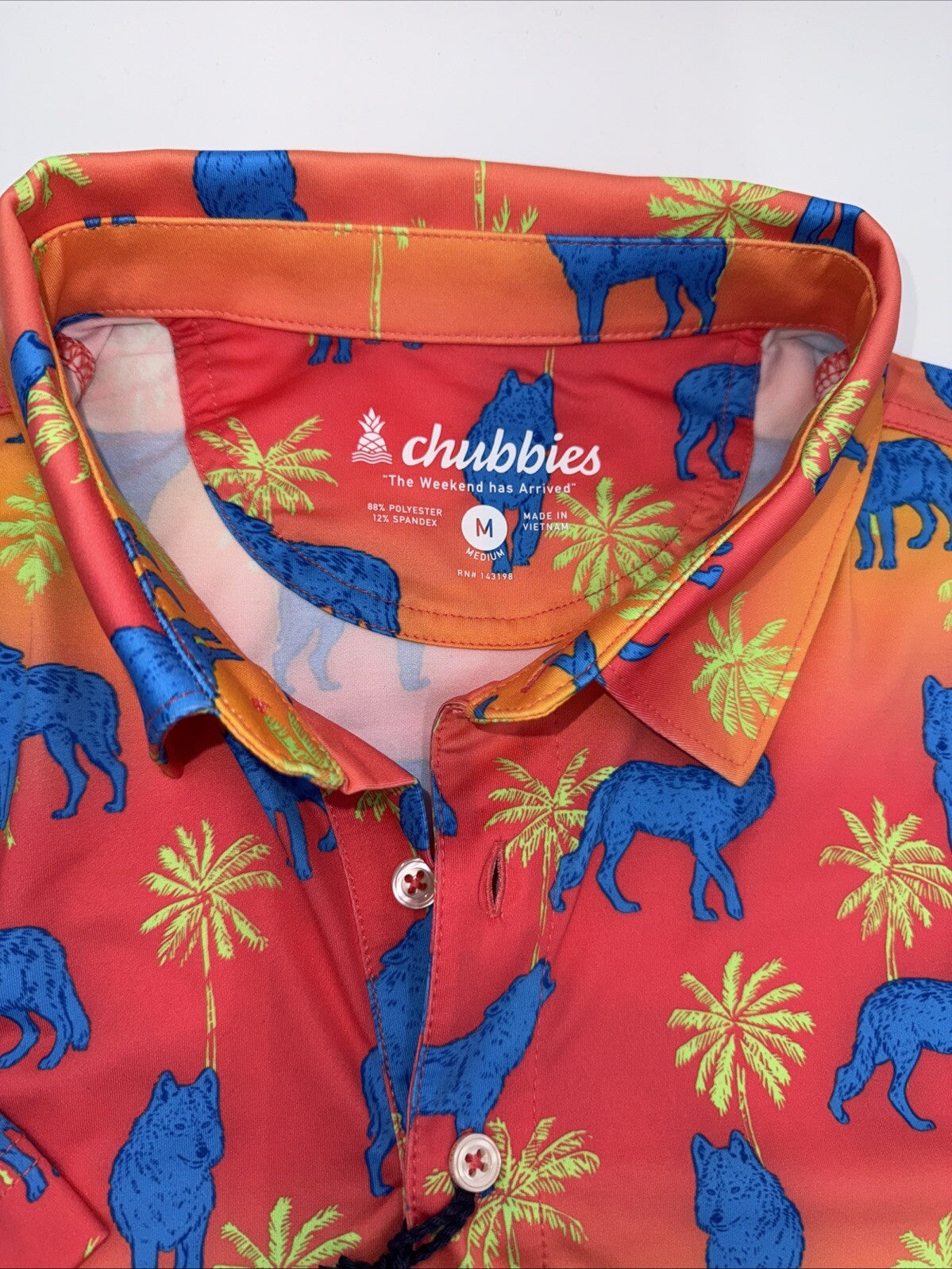 Chubbies Men's The Howler Moon Performance Polo Shirt-Orange Multi-Medium-New