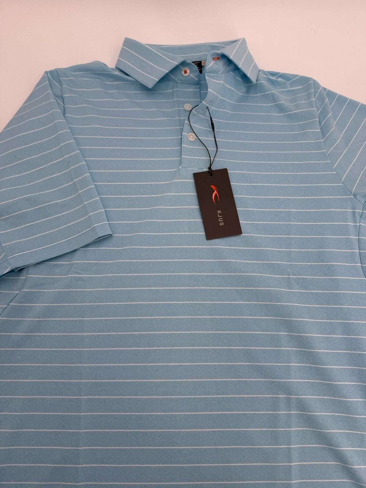 $99 Kjus Men’s Soren Golf Polo Striped Performance Shirt-Blue-Size: 50/Medium