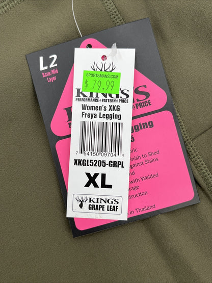$80 King's Women’s High Waist Freya Leggings Stretch-Leaf Olive-xLarge-New Tags