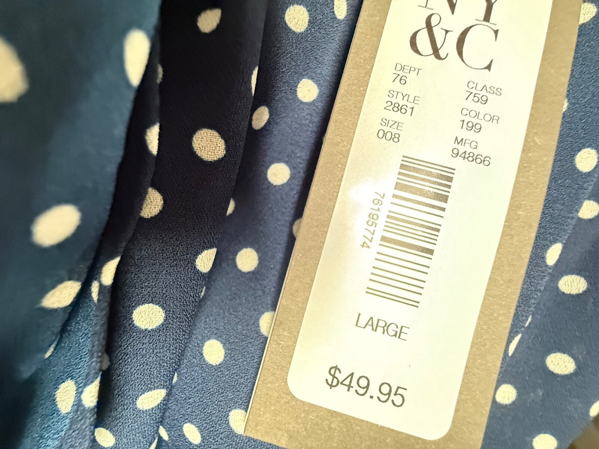 $50 New York & Co. Women’s- Eva Mendes Bow Tie Neck Blouse-Navy-Large-New Tag