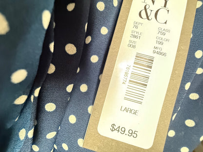 $50 New York & Co. Women’s- Eva Mendes Bow Tie Neck Blouse-Navy-Large-New Tag