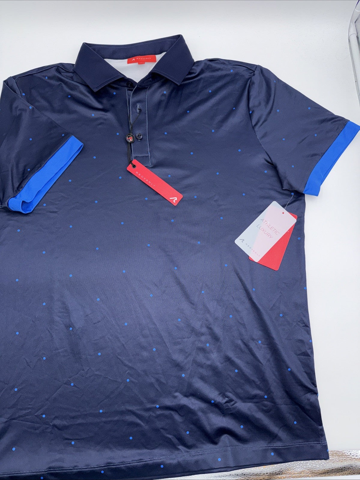 $110 Redvanly Men’s Ramey Golf Performance Polo Shirt-Midnight Navy-Medium-New