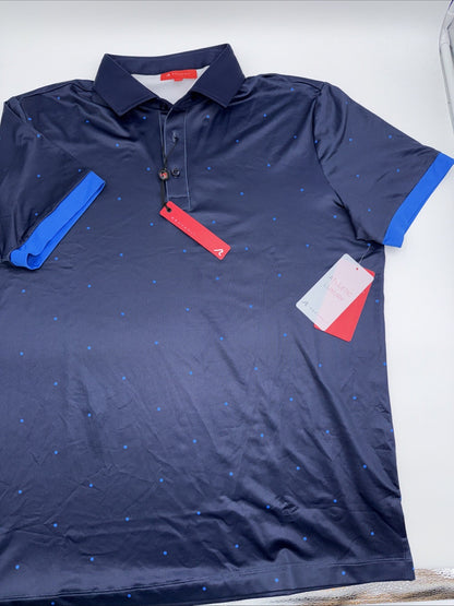 $110 Redvanly Men’s Ramey Golf Performance Polo Shirt-Midnight Navy-Medium-New