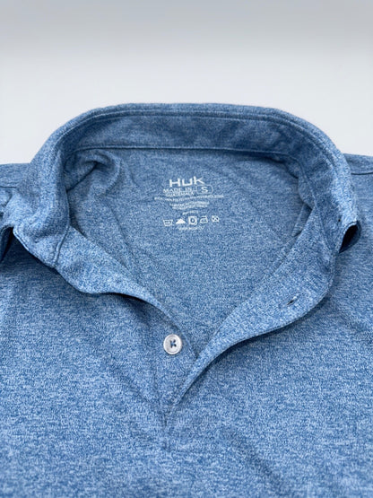 $55 Huk Men’s Pursuit Heather Polo Shirt - Set Sail Marine Blue- Small - New