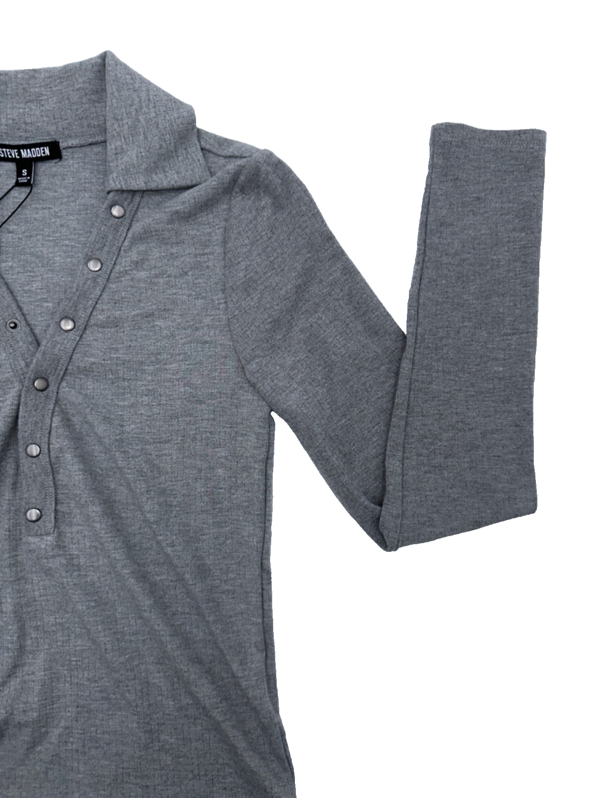 $59 Steve Madden Women’s Long Sleeve Henley Tee - Grey Heather - Small - New