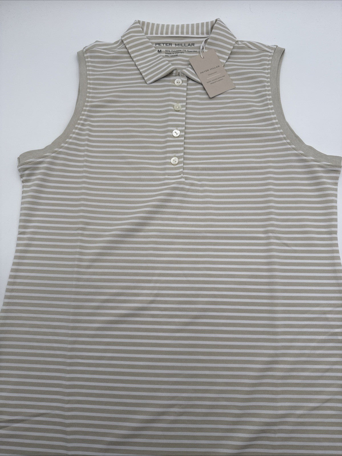 $90 Peter Millar Women’s Banded Striped  Sleeveless Top- Stone/White- Medium-New