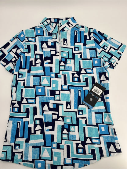 $95 IBKUL Women’s Zip Mock Neck Short Sleeve- Jennifer Turquoise-XSmall-New Tag