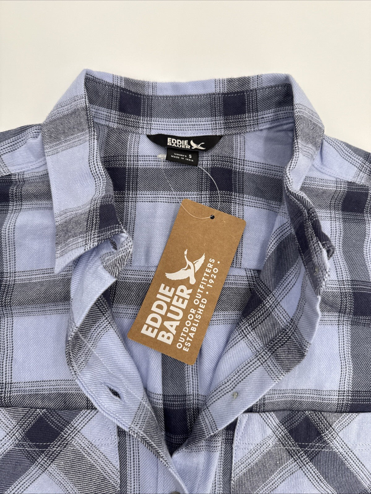 $55 Eddie Bauer Women’s Flannel Button Front Shirt Plaid-Periwinkle-Small-NEW