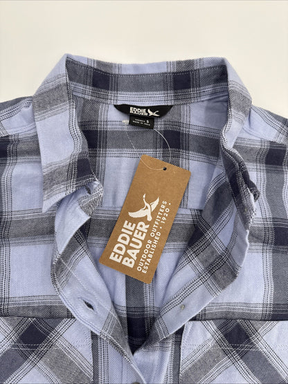 $55 Eddie Bauer Women’s Flannel Button Front Shirt Plaid-Periwinkle-Small-NEW