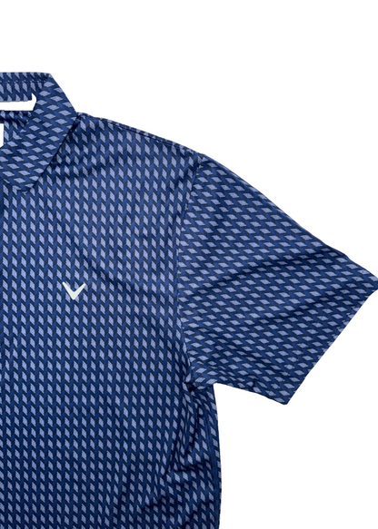 $80 Callaway Men's Textured Chevron Geo Polo Shirt-Navy- Medium - New With Tags