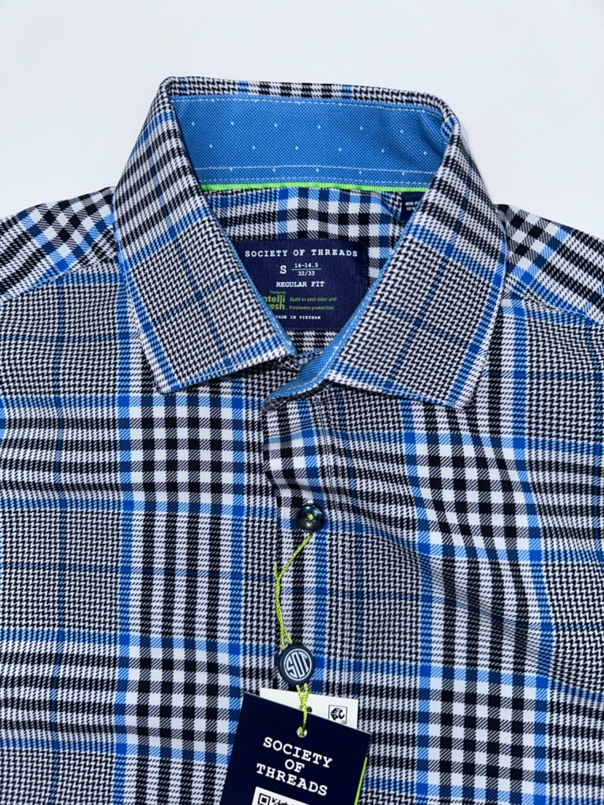 $80 Society Of Threads Men's Button Down 4 Way Stretch Shirt - Blue - Small-New