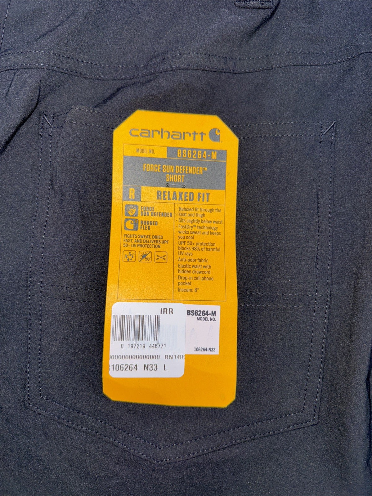 Carhartt Men's Force Sun Defender Relaxed Fit Lightweight Shorts-Black-Large