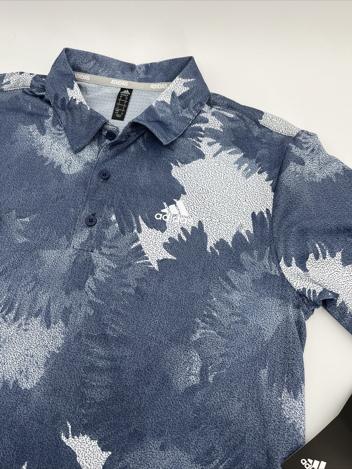 $65 Adidas Men's Flower Mesh Golf Polo Shirt -White/Collegiate Navy- Medium -New