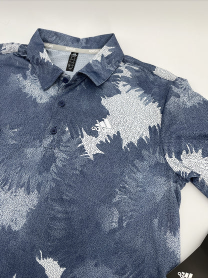 $65 Adidas Men's Flower Mesh Golf Polo Shirt -White/Collegiate Navy- Medium -New