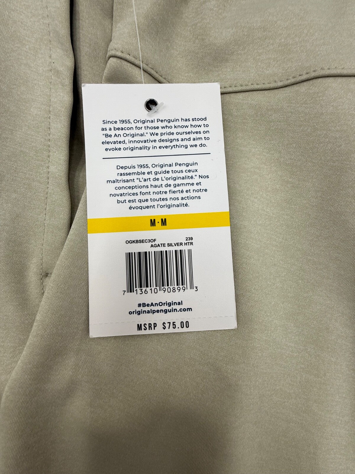 $75 Penguin Men’s-Midweight Knit Jogger-Agate Silver (Beige) -Medium-New Tag