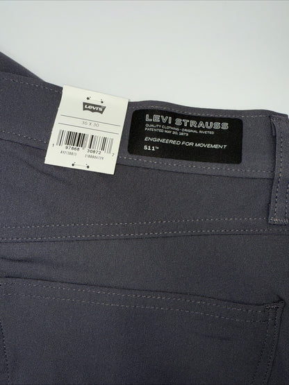 $70 Levi's Men's 511 Slim Tech Pants Stretch A92130010- Grey- 36W 30L - New Tag