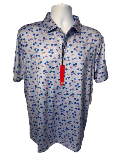 $105 Redvanly Men’s Leone Golf Polo Shirt - Blue Lavender- Large- New Tag