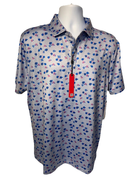 $105 Redvanly Men’s Leone Golf Polo Shirt - Blue Lavender- Large- New Tag