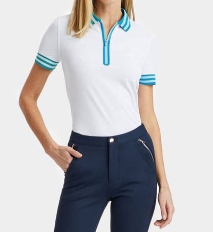 $110 G/FORE Women's Contrast Quarter-Zip Tech Pique Golf Shirt Logo-White-Small