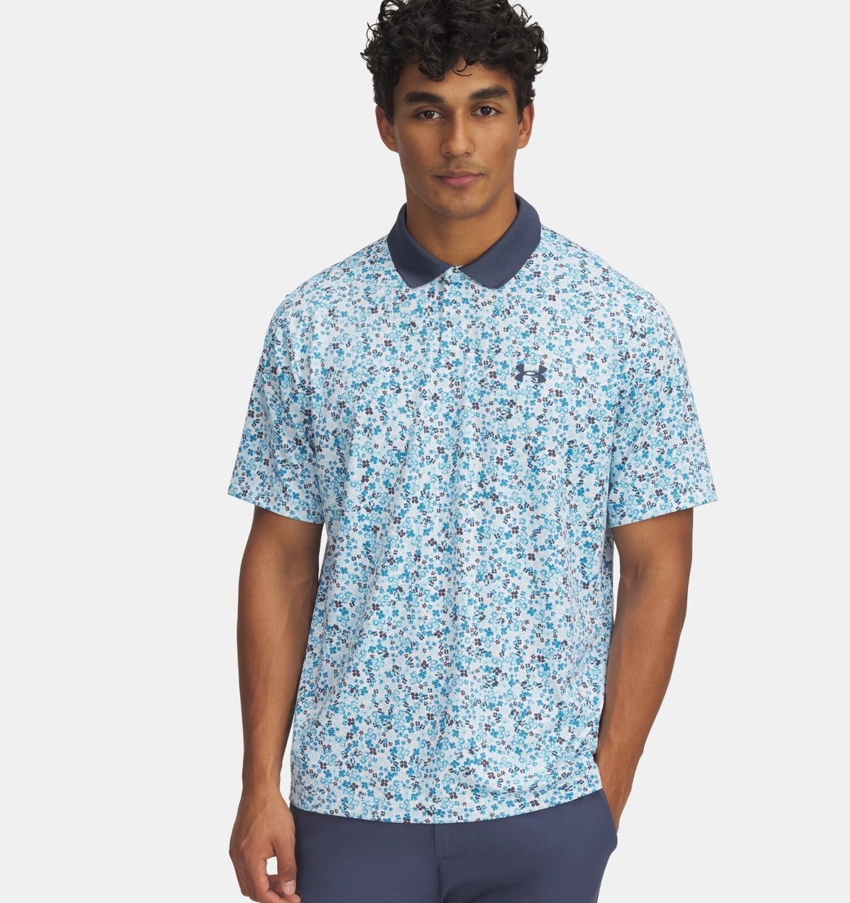 $60 Under Armour Men’s Matchplay Printed Polo - White/ Downpour Gray-Medium-New