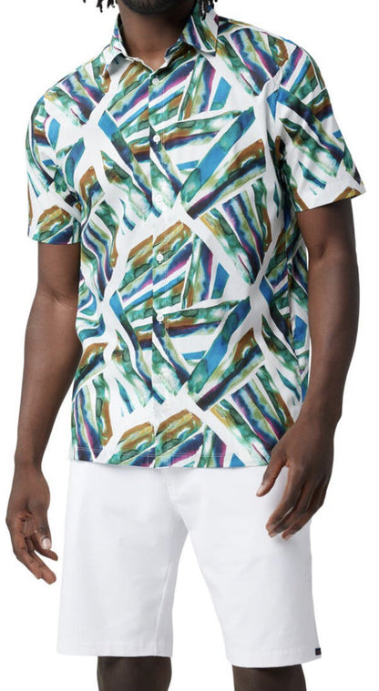 Good Man Brand Big On-Point Printed Cotton Short Sl Shirt-Watercolor Line-Medium
