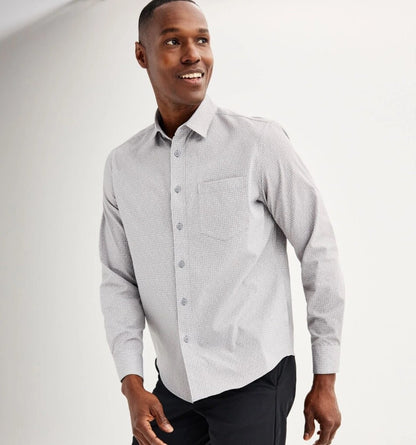 $35 FLX Men’s-Performance Untucked-Fit Long Sleeve Button Down Shirt-Gray-Small