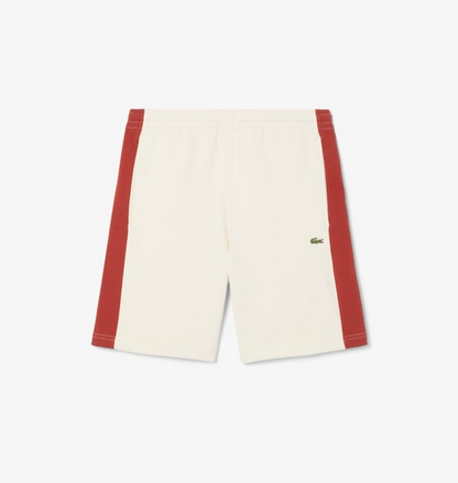 $85 Lacoste Men's Cotton Fleece Colorblock Shorts - White/Brown - Large - New