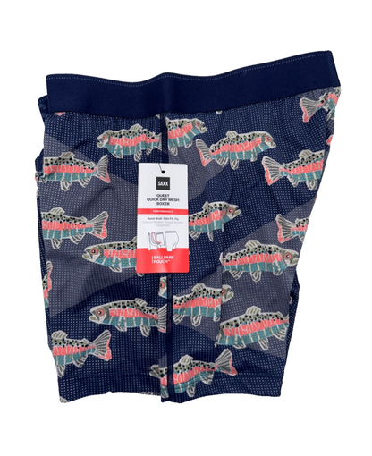 $34 SAXX Men’s Quest Quick Dry Mesh Boxer Brief Fly-Mosaic Trout - Small - New