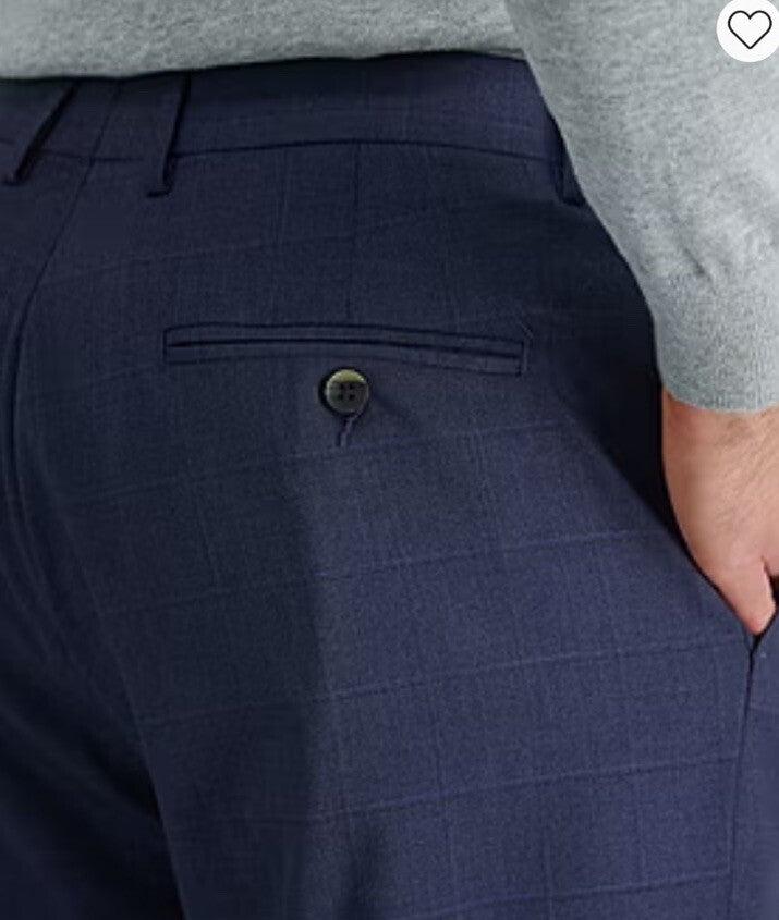 Haggar Men's Windowpane Tailored Fit Suit Separate Pants -Blue Heather- 32W 30L