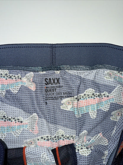 $34 SAXX Men’s Quest Quick Dry Mesh Boxer Brief Fly-Mosaic Trout - Small - New