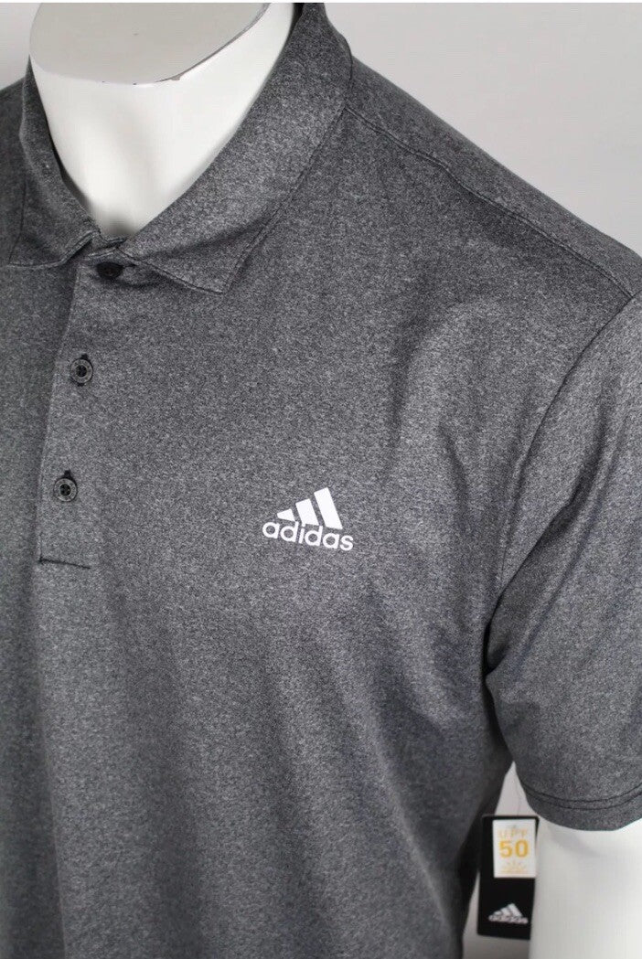 $65 Adidas Men's Golf Polo Ultimate UPF 50 Size XL Grey Heather ADVS20R773-Small
