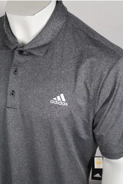 $65 Adidas Men's Golf Polo Ultimate UPF 50 Size XL Grey Heather ADVS20R773-Small