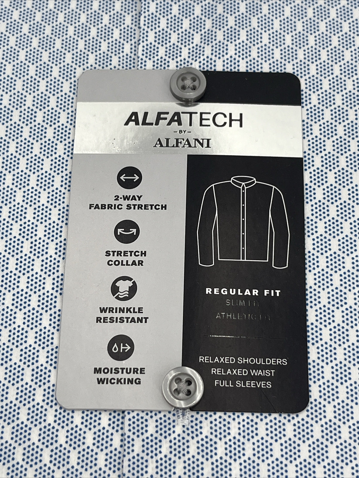 Alfani Men’s Regular Fit Cotton Button Up Long Sleeve Shirt-Blue/White-14-14.5-S