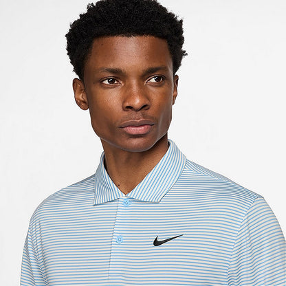 $55 Nike Men's Dri-Fit Core Stripe Golf Polo Shirt - Pale Ivory/Blue - Medium