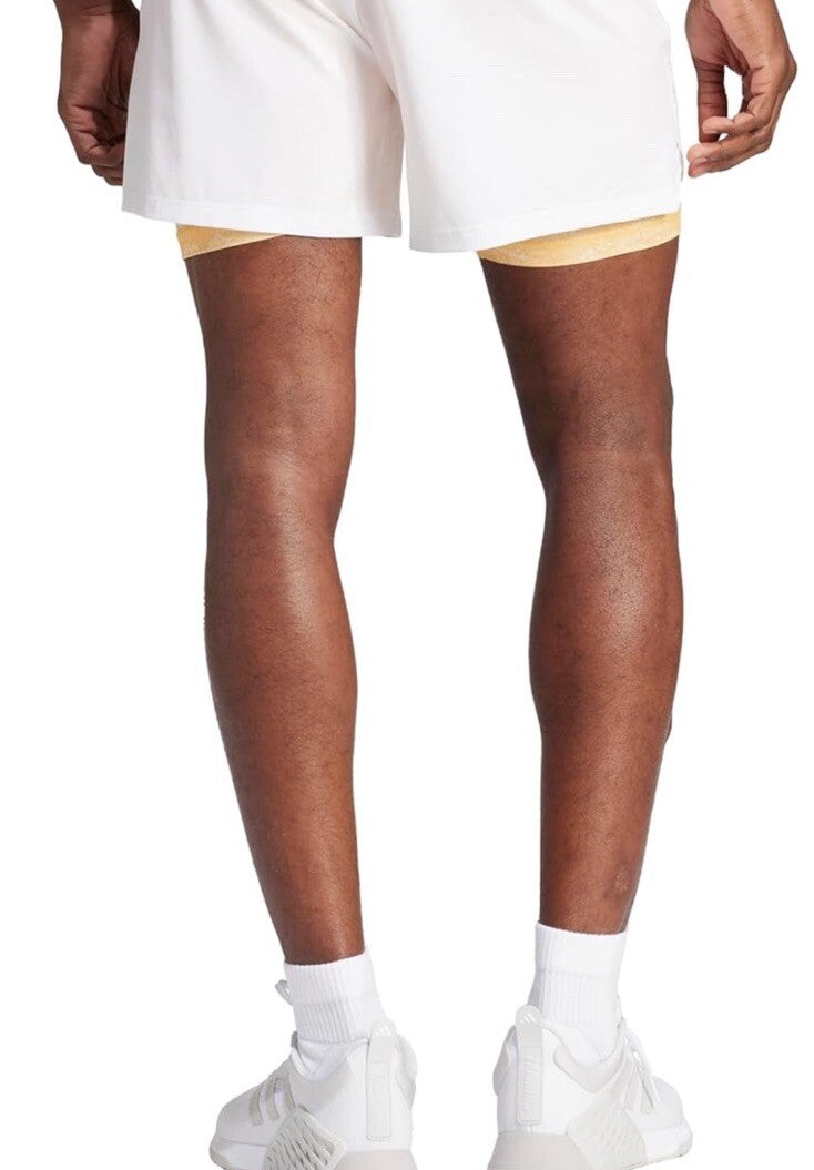 $75 ADIDAS Men's Power Workout 2-in-1 Training Shorts IS3837- White- Medium 7”-