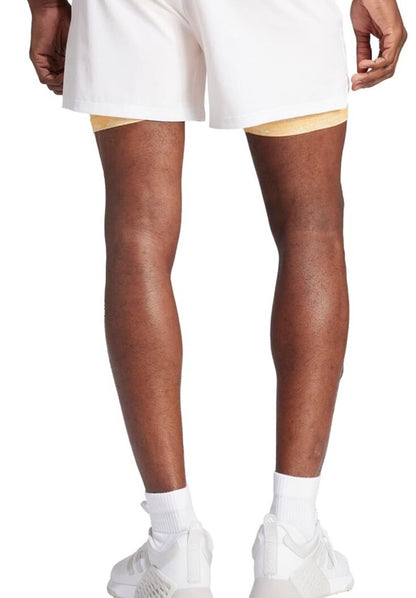 $75 ADIDAS Men's Power Workout 2-in-1 Training Shorts IS3837- White- Medium 7”-