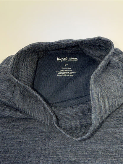 $95 Wicked Wool Women’s Merino Long Sleeve Mock Neck Pullover Top- Blue- Small