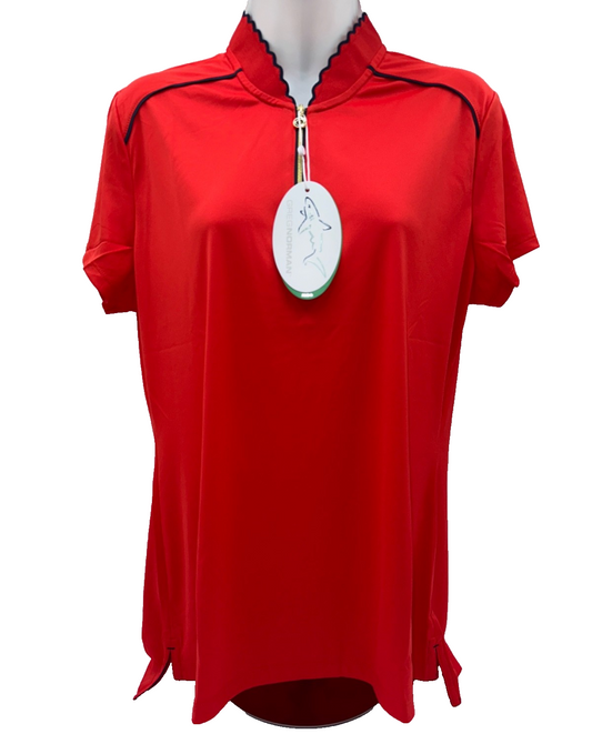 $80 Greg Norman Women's Avalon Zip Polo Shirt - Fire Red - Large - New With Tags