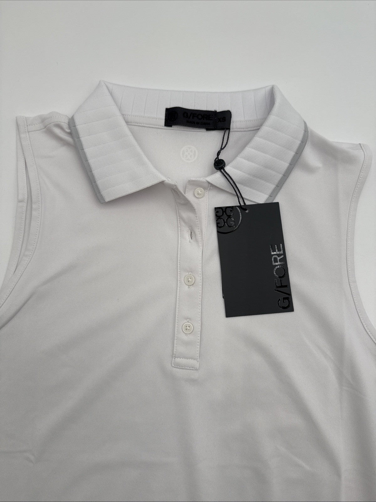 $110 G/Fore Women's Pleated Collar Pique Sleeveless Polo Shirt -Snow -XSmall-NEW