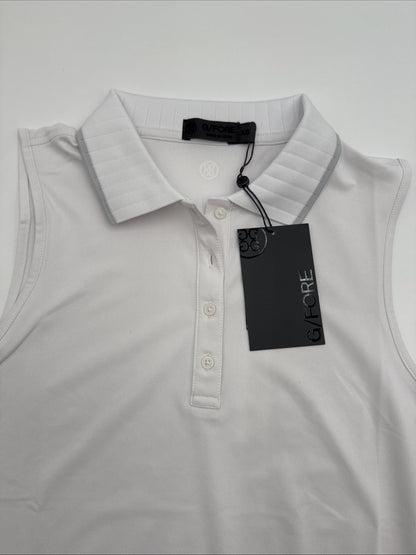 $110 G/Fore Women's Pleated Collar Pique Sleeveless Polo Shirt -Snow -XSmall-NEW