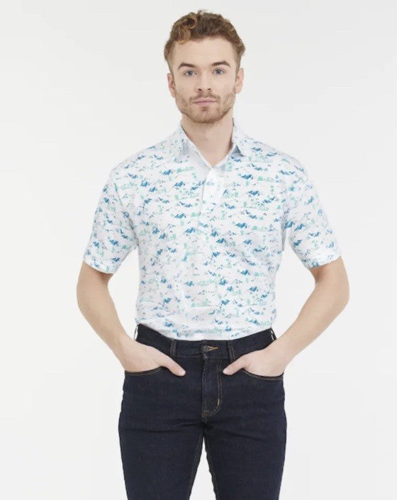 $65 Swannies Men’s Golf Lawrence Polo Shirt- White/Green- Medium - New Tags