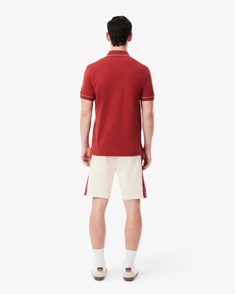 $85 Lacoste Men's Cotton Fleece Colorblock Shorts - White/Brown - Large - New